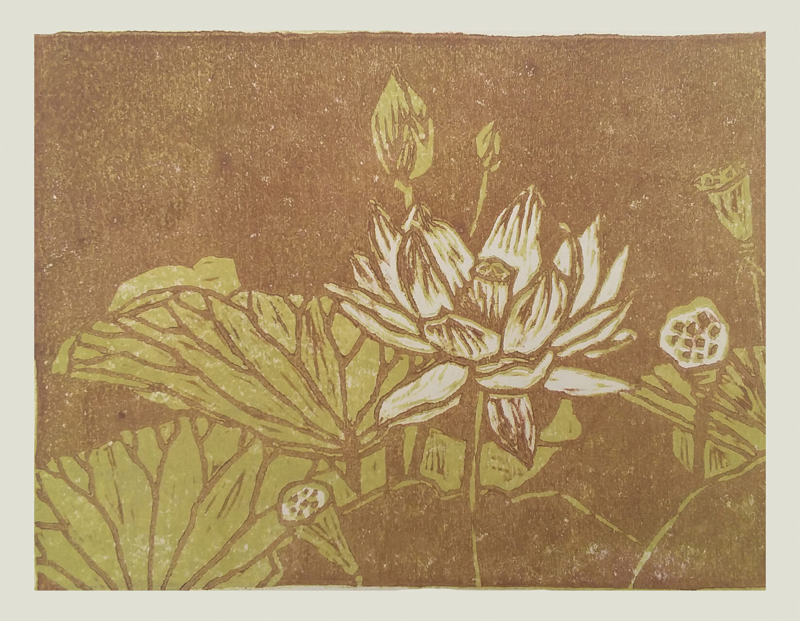 lotus woodblock by Alie Mahoney