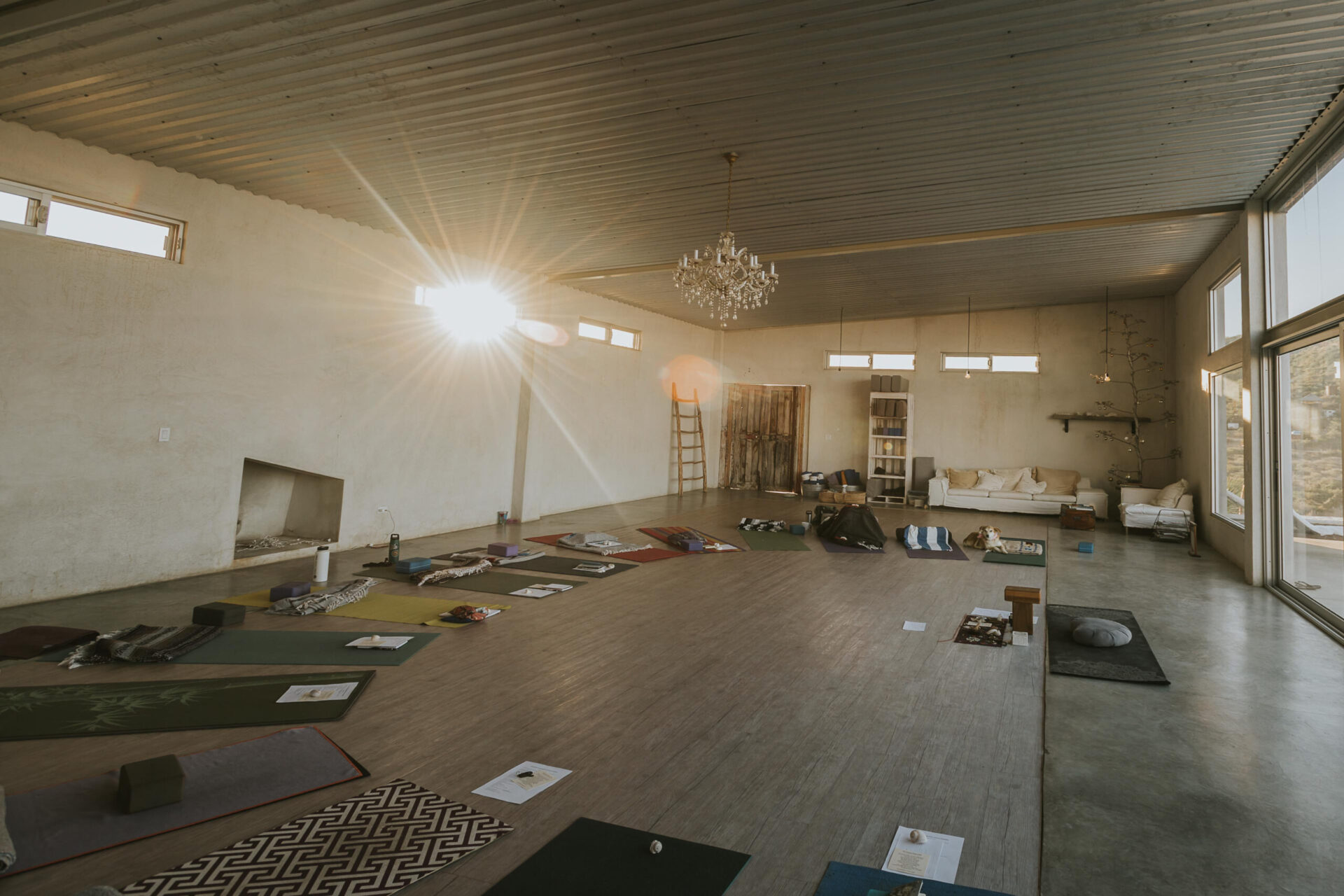Yoga mats set up in a room