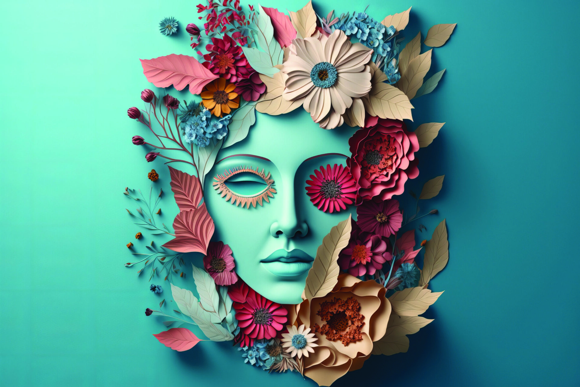 Mensturation, motherhood, and menopause - Mask with flowers