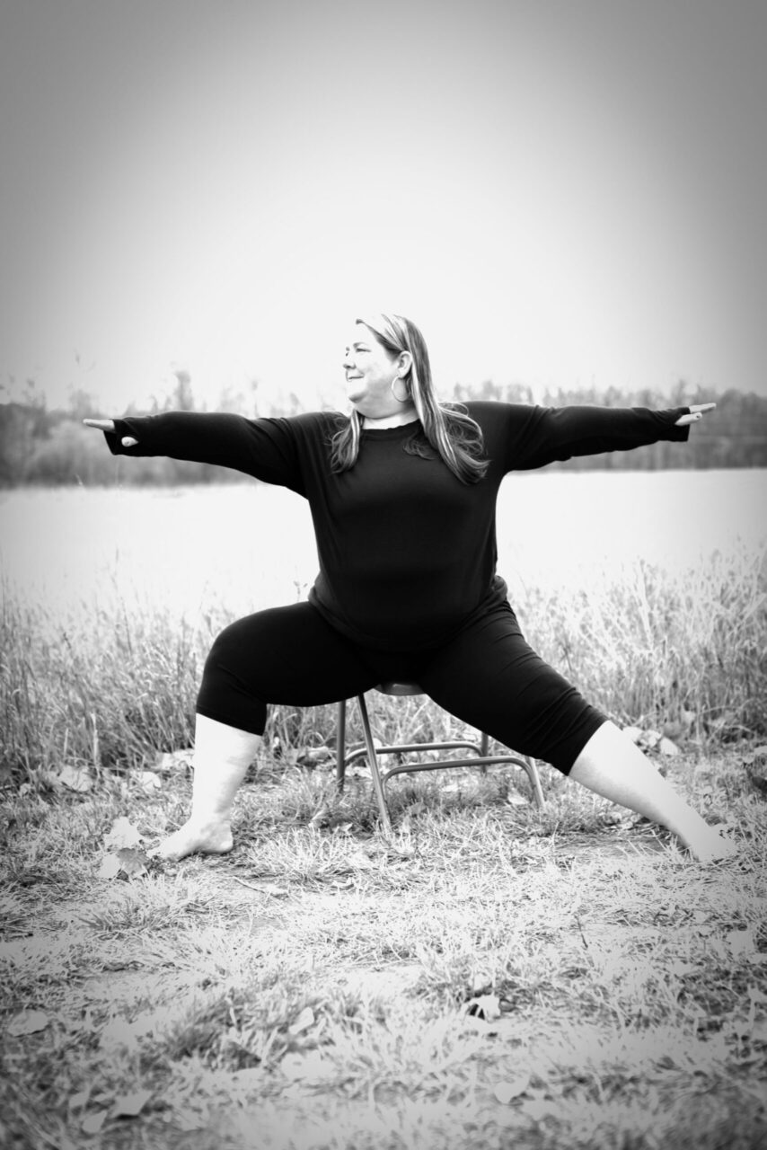 chair yoga warrior two 